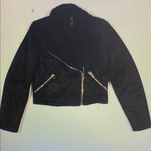 Zara Cropped Suede Moto Jacket with Shearling